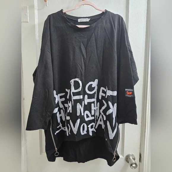 T By Transparente,Black Graphic Oversized Shirt - Picture 1 of 5